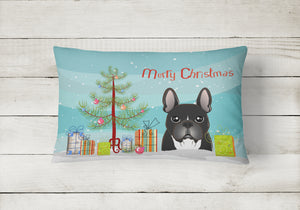 12 in x 16 in  Outdoor Throw Pillow Christmas Tree and French Bulldog Canvas Fabric Decorative Pillow
