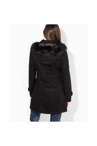 Womens/Ladies Hooded Rockabilly Duffle Coat - Black
