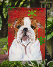 Load image into Gallery viewer, 11 x 15 1/2 in. Polyester Bulldog English Red and Green Snowflakes Holiday Christmas Garden Flag 2-Sided 2-Ply