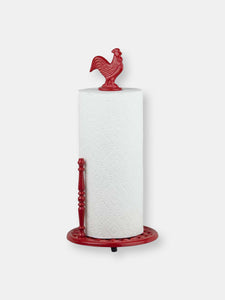 Cast Iron Rooster Paper Towel Holder, Red