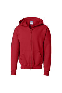 Gildan Heavy Blend Unisex Childrens Full Zip Hooded Sweatshirt / Hoodie (Red)