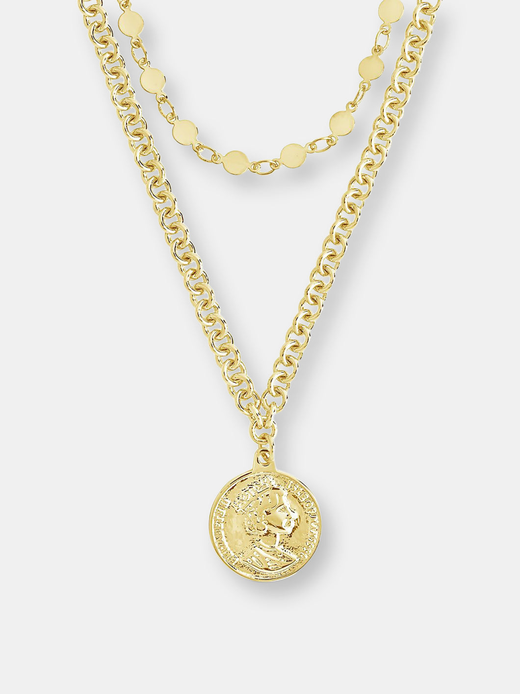 Disk Layered Necklace with Coin Pendant
