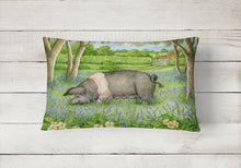 Load image into Gallery viewer, 12 in x 16 in  Outdoor Throw Pillow Pig In Bluebells by Debbie Cook Canvas Fabric Decorative Pillow