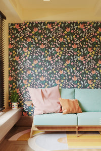 Eco-Friendly Modern Illustrated Delicate Floral Wallpaper