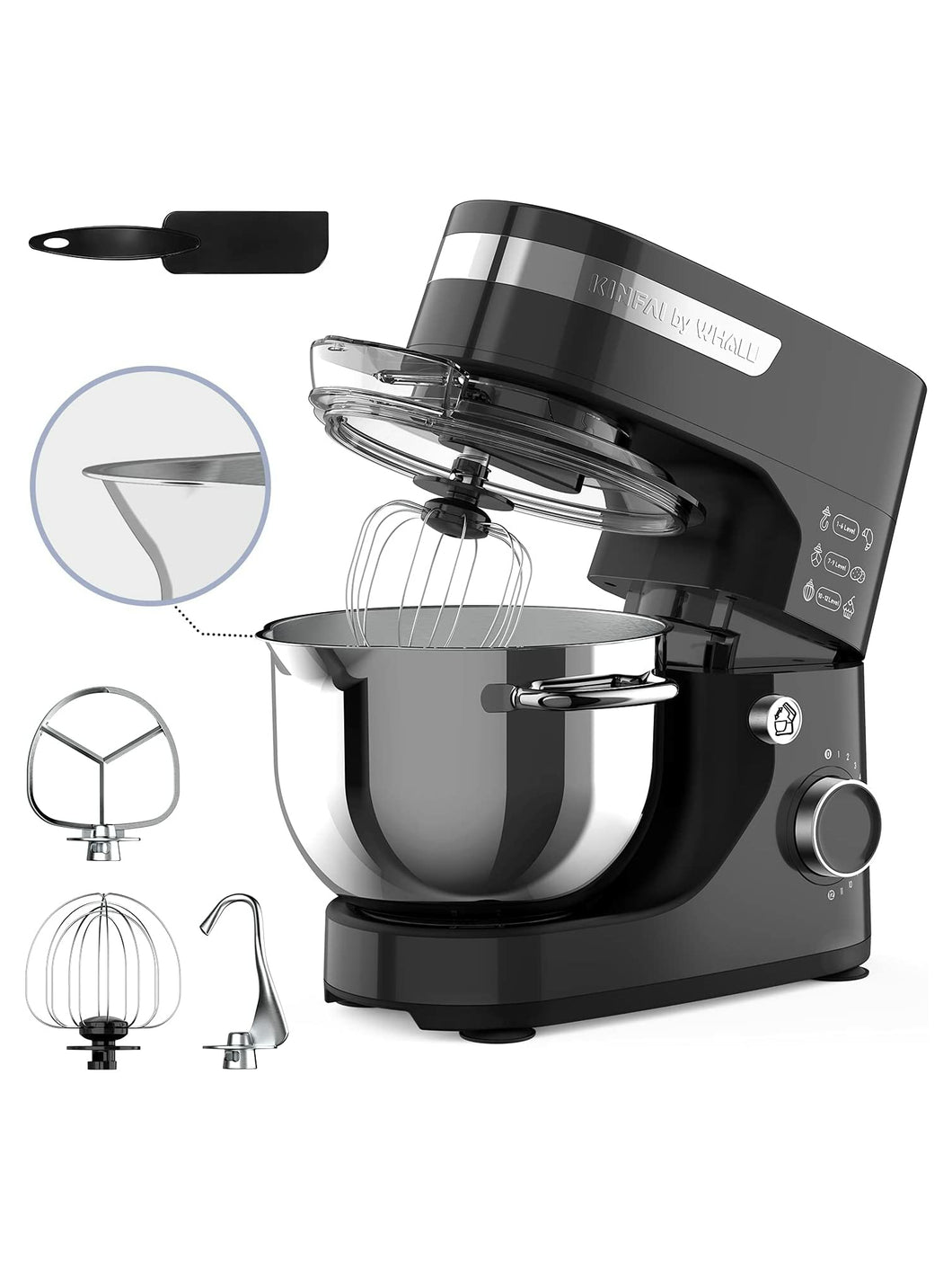 Whall Kinfai Electric Kitchen Stand Mixer Machine with 4.5 Quart Bowl for Baking, Dough, Cooking, Black