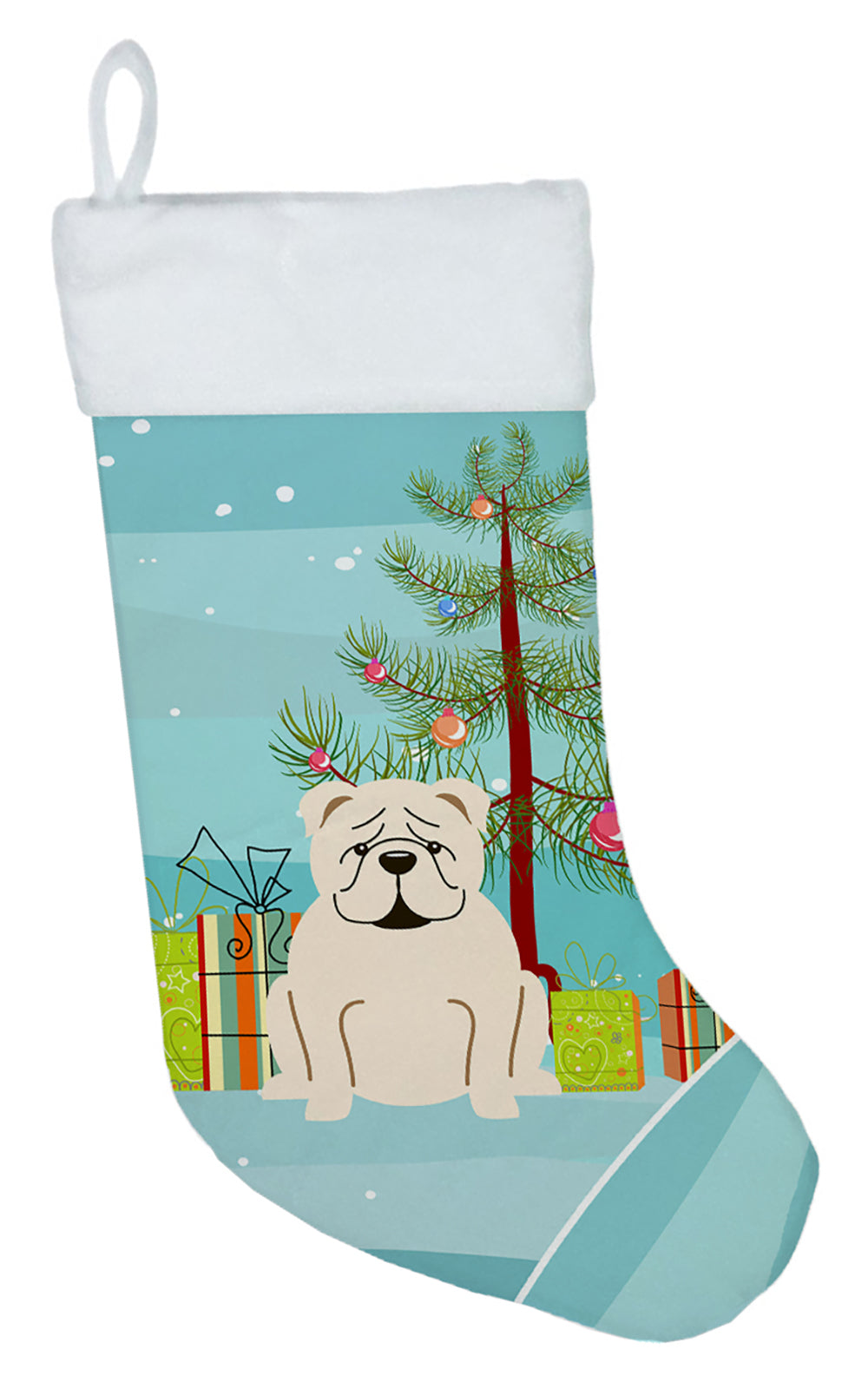 Merry Christmas Tree English Bulldog White Christmas Stocking