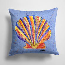 Load image into Gallery viewer, 14 in x 14 in Outdoor Throw PillowScalloped Shell on Blue Fabric Decorative Pillow