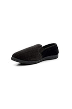 Load image into Gallery viewer, Mens Richard Striped Twin Gusset Velour Slippers - Black