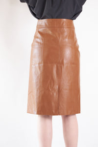 Glossy Brown Vegan Leather Pencil Skirt