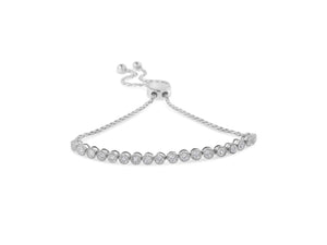 .925 Sterling Silver Miracle-Set Diamond Accented 6”-9” Adjustable Beaded Tennis Bolo Bracelet