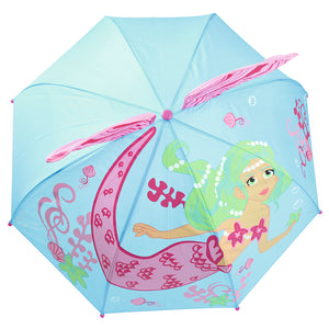 Childrens/Kids 3D Mermaid Dome Umbrella (Blue/Pink) (One Size)
