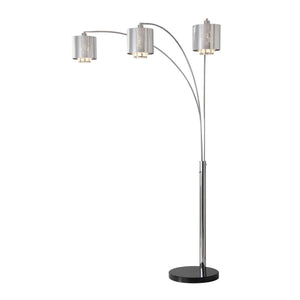 Nova of California Marilyn 90" 3 Light Arc Lamp in Polished Chrome and Mylar/Crystal Shades with Rotary Switch
