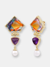 Load image into Gallery viewer, Mysterious Mayhem Amethyst &amp; Pearl Diamond Drop Earrings In 14K Yellow Gold Plated Sterling Silver