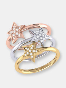 Tri-Color Dazzling Star Detachable Diamond Ring In 14K Gold & Rose Gold Vermeil On Sterling Silver