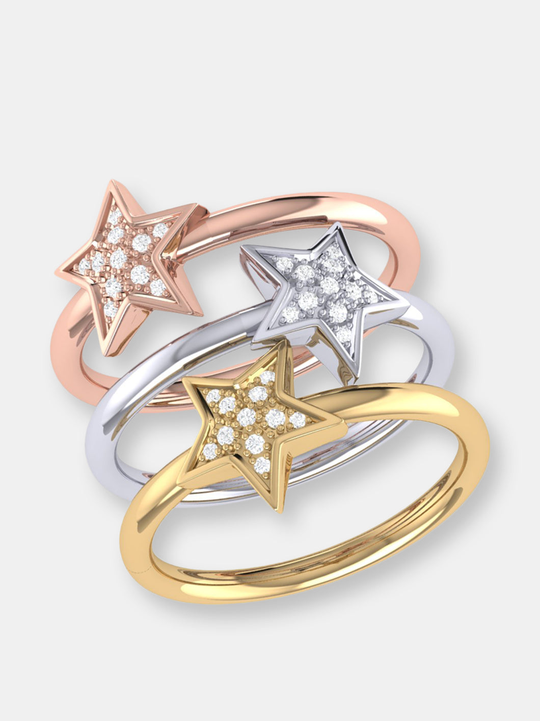 Tri-Color Dazzling Star Detachable Diamond Ring In 14K Gold & Rose Gold Vermeil On Sterling Silver