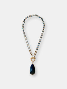 Royal Blue Crystal Layered Necklace with Dark Blue Agate Drop