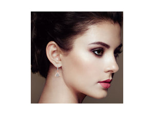 14K Rose Gold Plated .925 Sterling Silver Diamond-Accent Trillion Shaped 4-Stone Halo Style Dangle Earrings