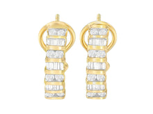 Load image into Gallery viewer, 14K Yellow Gold Round and Baguette-cut Diamond Earrings