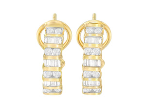 14K Yellow Gold Round and Baguette-cut Diamond Earrings