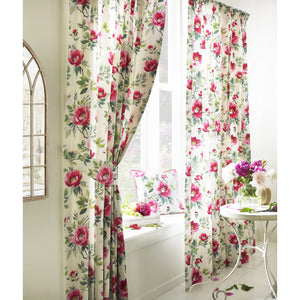 Furn Peony Vibrant Colored Floral Pleat Curtains (Fuchsia) (90in x 72in)