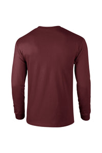 Gildan Mens Plain Crew Neck Ultra Cotton Long Sleeve T-Shirt (Maroon)