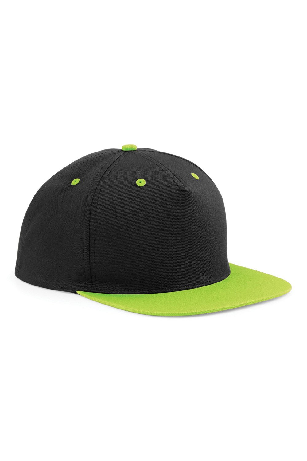 Beechfield Unisex 5 Panel Contrast Snapback Cap (Black/ Lime Green)