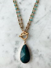 Load image into Gallery viewer, Green Crystal Layered Necklace with Emerald Green Agate Drop
