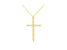 Load image into Gallery viewer, 10K Yellow Gold Plated .925 Sterling Silver 3.0 Cttw Prong-Set Round Brilliant Cut Diamond Cross 18&quot; Pendant Necklace