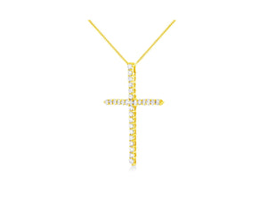 10K Yellow Gold Plated .925 Sterling Silver 3.0 Cttw Prong-Set Round Brilliant Cut Diamond Cross 18" Pendant Necklace