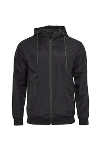 Build Your Brand Mens Zip Up Wind Runner Jacket (Black/Black)