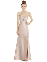 Load image into Gallery viewer, Draped One-Shoulder Satin Trumpet Gown With Front Slit - D827