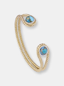 Glory Of The Sun Turquoise & Diamond Cuff In 14K Yellow Gold Plated Sterling Silver