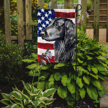 Load image into Gallery viewer, 11 x 15 1/2 in. Polyester USA American Flag with Flat Coated Retriever Garden Flag 2-Sided 2-Ply