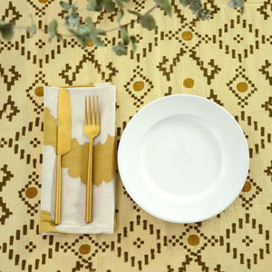Block Printed Mustard Large Tablecloth - Manjha