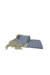 A&R Towels Hamamzz Peshtemal traditional Woven Towel (Ocean Blue/Cream) (One Size)