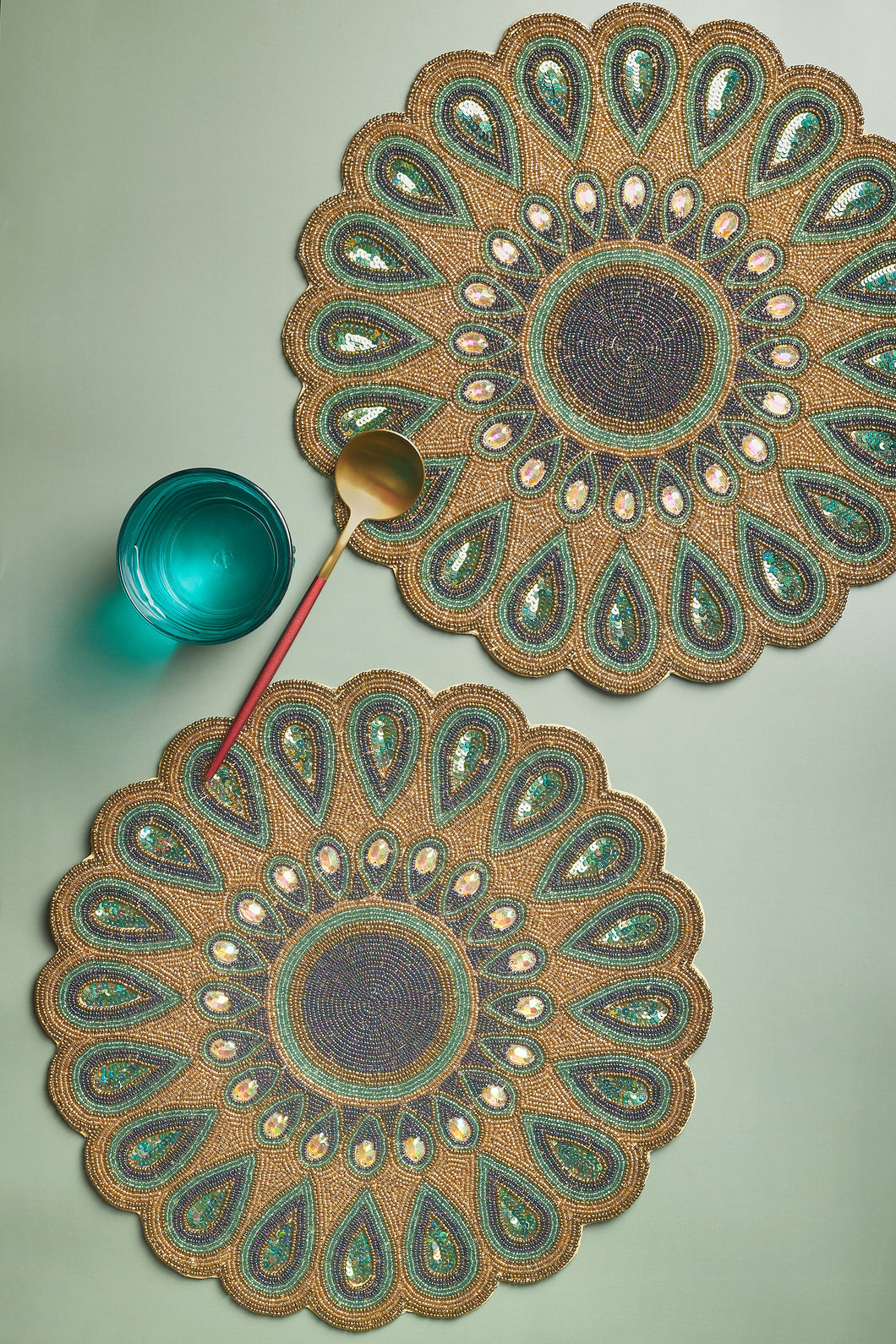 Peacock Beaded Placemats, Set of 2