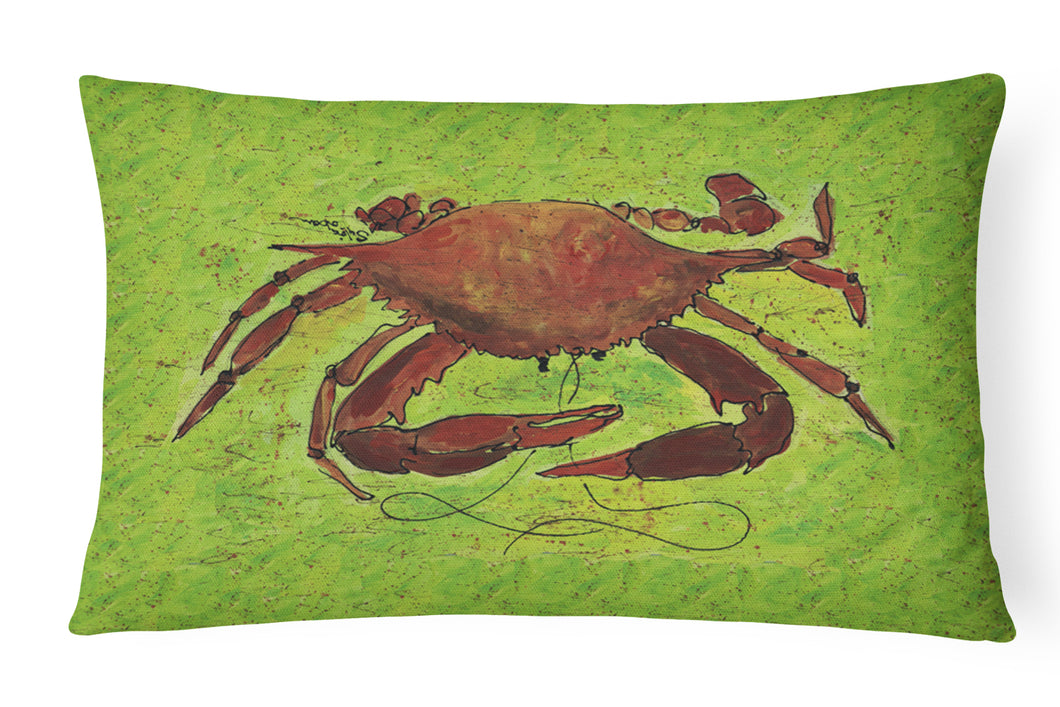 12 in x 16 in  Outdoor Throw Pillow Crab on Green Canvas Fabric Decorative Pillow