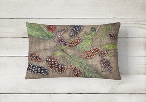 12 in x 16 in  Outdoor Throw Pillow Pine Cones  on Faux Burlap Canvas Fabric Decorative Pillow