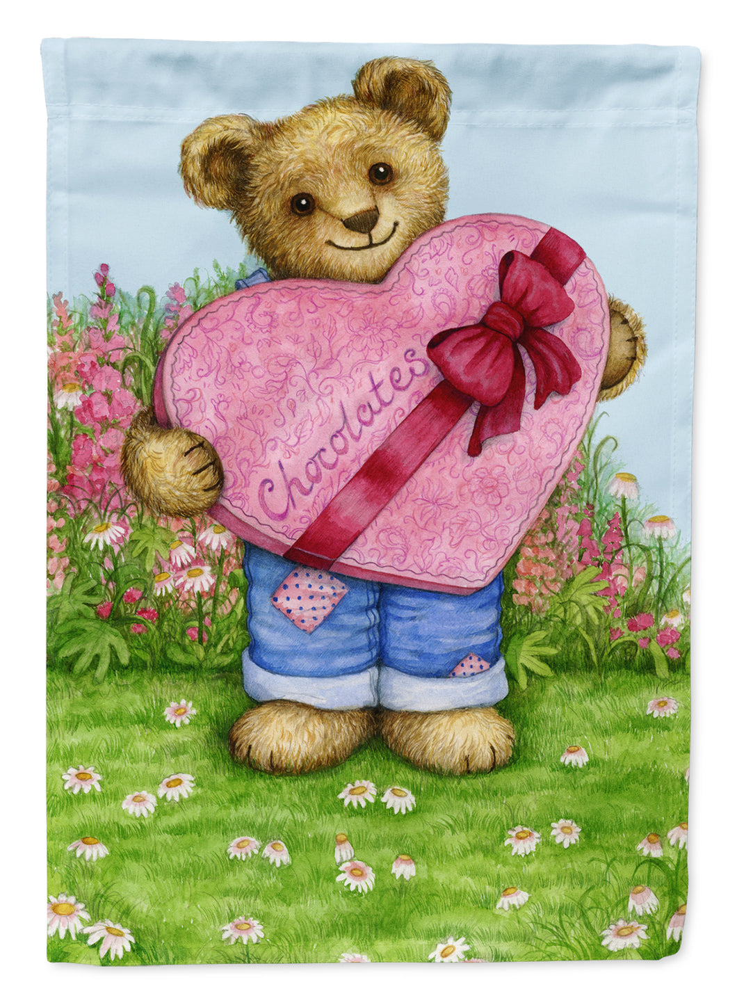 11 x 15 1/2 in. Polyester Valentine Teddy Bear with Chocolates Garden Flag 2-Sided 2-Ply