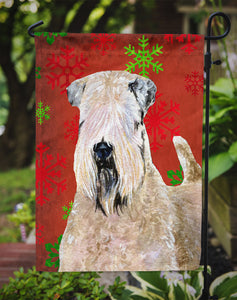 11 x 15 1/2 in. Polyester Wheaten Terrier Soft Coated Red Snowflakes Holiday Christmas Garden Flag 2-Sided 2-Ply