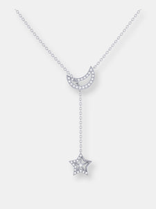 Shooting Star Moon Crescent Diamond Necklace In Sterling Silver