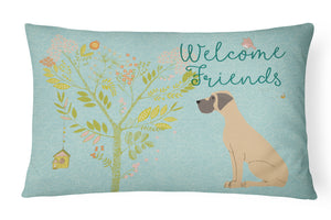 12 in x 16 in  Outdoor Throw Pillow Welcome Friends Fawn Great Dane Natural Ears Canvas Fabric Decorative Pillow