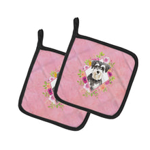 Load image into Gallery viewer, Schnauzer #2 Pink Flowers Pair of Pot Holders