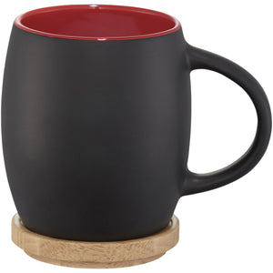 Avenue Hearth Ceramic Mug With Wood Lid/Coaster (Solid Black/Red) (4.1 x 3 inches)