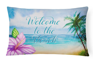 12 in x 16 in  Outdoor Throw Pillow Beach Scene Welcome Canvas Fabric Decorative Pillow