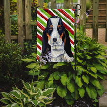 Load image into Gallery viewer, 11&quot; x 15 1/2&quot; Polyester Basset Hound Candy Cane Holiday Christmas Garden Flag 2-Sided 2-Ply