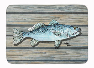 19 in x 27 in Speckled Trout Fish on Pier Machine Washable Memory Foam Mat