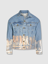 Load image into Gallery viewer, Shorter Light Wash Denim Jacket with Rose Gold Foil