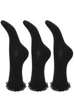 Load image into Gallery viewer, Childrens Girls Ruffled Trim School Socks (Pack Of 3) (Black)
