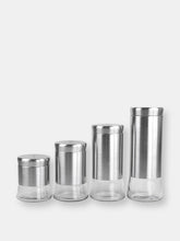 Load image into Gallery viewer, Michael Graves Design Essence 4 Piece Stainless Steel Canister Set with Clear Glass Bottom, Silver